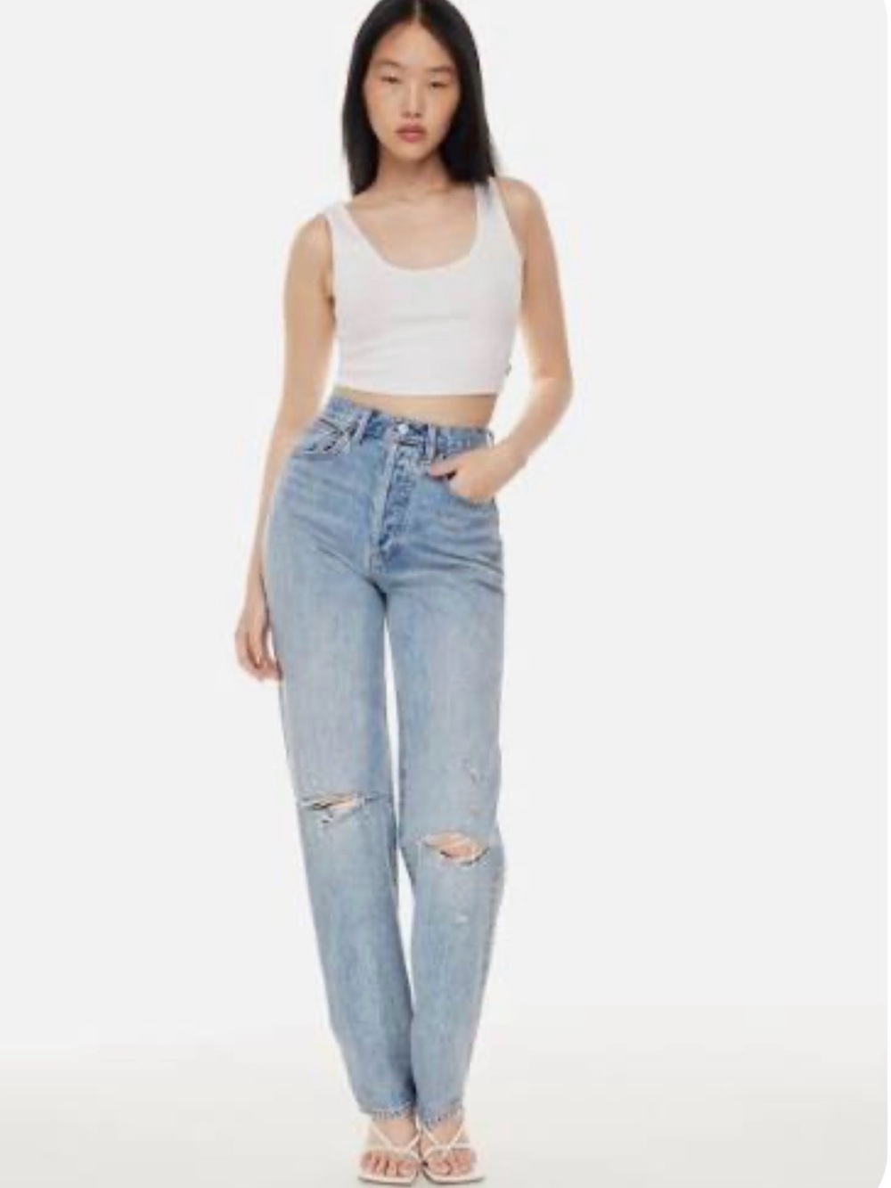 Denim Forum Light Blue High-Rise Distressed Jeans
